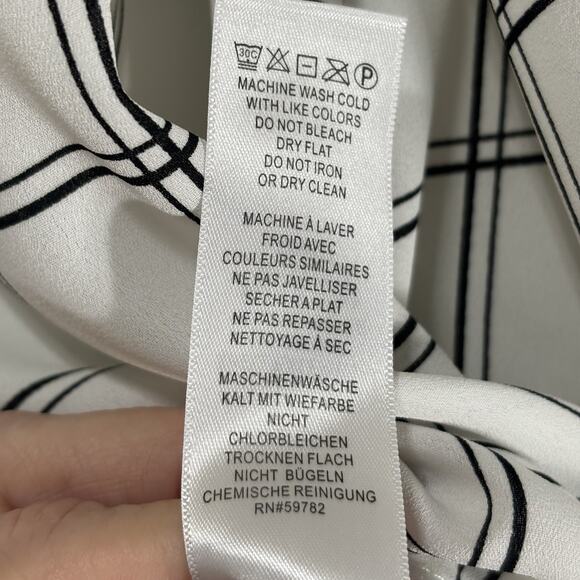 Adrianna Papell Women's White Black Sheer Window Pane Long Sleeve Blouse Large - Picture 7 of 7